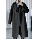 Boy's Street Look Coat Plain Spread Collar Baggy Knee Length Double Breasted Trench Coat