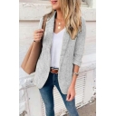 Fashionable Ladies Blazer Pure Color Lapel Collar Fitted Long Sleeve Open Front Blazer