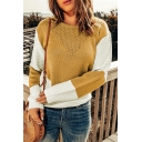 Trendy Sweater Color Block Long Sleeves Round Neck Fitted Pullover Sweater for Girls