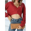 Vintage Girls Sweater Plain Cable Knit Long Sleeves V Neck Loose Pullover Sweater
