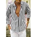 Long Sleeve Striped Shirt Men's Casual Stand Collar Breasted Shirt
