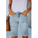 Casual Women Shorts Whole Colored Distressed Pocket Mid Rise Fitted Zip down Denim Shorts