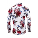 Men Novelty Shirt Floral Print Turn-down Collar Long Sleeve Slimming Button Placket Shirt