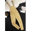 Edgy Guys Overalls Solid Color Chest Pocket Baggy Ankle Length Button Cargo Overalls