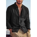 Men's Solid Color Shirt Retro Casual Long Sleeve Lapel Breasted Shirt