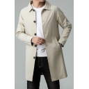 Mens Freestyle Coat Plain Pocket Fitted Long-sleeved Spread Collar Button Fly Trench Coat