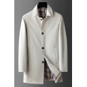 Elegant Men Coat Solid Spread Collar Long-Sleeved Regular Button Closure Trench Coat