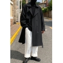 Dashing Mens Coat Plain Pocket Long Length Long Sleeve Loose Double Breasted Trench Coat