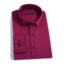Casual Guy's Button Shirt Plain Turn-down Collar Long-sleeved Slim Button Closure Shirt