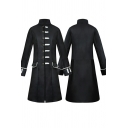 Fashionable Guy's Jacket Solid Color Stand Collar Long Sleeve Button Closure PU Jacket