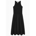 Street Look Dress Whole Colored Sleeveless Round Collar Maxi Tank Dress for Women