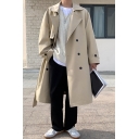 Men Freestyle Coat Whole Colored Lapel Collar Long Sleeve Baggy Double Breast Trench Coat