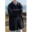 Guy's Fashion Coat Plain Spread Collar Long Sleeves Relaxed Button Placket Trench Coat