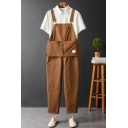 Street Look Men Overalls Pure Color Front Pocket Sleeveless Ankle Length Oversize Overalls