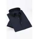 Guy's Dashing Shirt Solid Color Turn-down Collar Short-sleeved Regular Button Fly Shirt