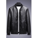 Vintage Mens Coat Whole Colored Stand Collar Long Sleeve Fitted Zip down Leather Jacket