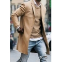 Modern Guy's Coat Whole Colored Lapel Collar Long Sleeve Single-Breasted Trench Coat