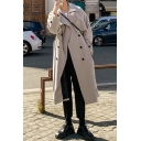 Men Leisure Coat Pure Color Lapel Collar Long-Sleeved Oversize Double Breasted Trench Coat