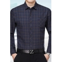 Long Sleeve Shirt Men's Business Stand Collar Plaid Breasted Shirt