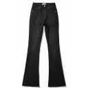 Ladies Creative Jeans Pure Color Pocket Loose High Rise Zip Placket Bootcut Jeans