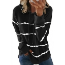 Girls Urban Hoodie Striped Print Fitted Long-Sleeved Hooded Drawstring Hoodie