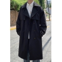 Casual Coat Solid Color Long Sleeves Baggy Double Breasted Lapel Collar Trench Coat