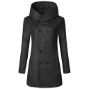 Leisure Pea Coat Whole Colored Hooded Long-sleeved Double Breasted Pea Coat for Men