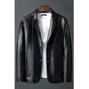 Vintage Mens Coat Plain Lapel Collar Pocket Long Sleeve Fit Button Placket Leather Coat