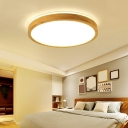 1 Light Flush Light Fixtures Minimalistic Style Round Shape Wood Ceiling Mounted Lamp
