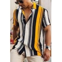 Short Sleeve Shirt Men's Summer Fashion Contrasting Color Striped Printed Shirt