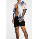 Street Style Boys Shirt Tribal Pattern Notched Collar Short Sleeve Fitted Button Fly Shirt