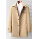 Guy's Trendy Coat Whole Colored Spread Collar Regular Long Sleeves Button Up Trench Coat