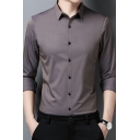 Slim Fitted Lapel Men Shirt Long Sleeves One Button Closure Business Shirt
