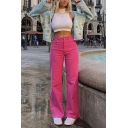 Women's Casual Trousers Loose High Waist Solid Color Straight Jeans