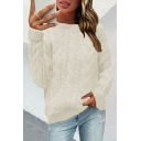 Fancy Sweater Pure Color Cable Knit Long Sleeves Round Neck Pullover Sweater for Women