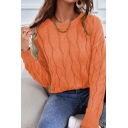 Casual Girls Sweater Pure Color Long Sleeve Crew Neck Regular Cable Knit Pullover Sweater