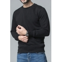 Street Style Mens Sweatshirt Plain Long Sleeve Regular Round Collar Pullover Sweatshirt