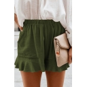 Chic Shorts Big Pocket Whole Colored Elastic High Waist Ruffles Detailed Shorts for Ladies