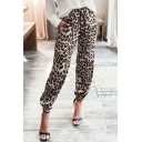 Creative Ladies Pants Leopard Printed Drawstring Regular Ankle Length Mid Rise Pants