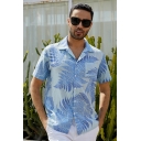 Men's Hawaiian Shirt Blue Casual Short Sleeve Collar Printed Shirt