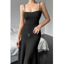 Women Edgy Dress Pure Color Backless Slimming Spaghetti Straps Maxi Cami Dress