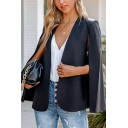 Fashion Blazer Solid Color Collarless Slit Long Sleeve Regular Open Front Blazer for Women