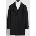 Urban Guy's Coat Whole Colored Long Sleeve Lapel Collar Baggy Double Breasted Trench Coat