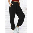 Ladies Stylish Pants Pocket Plain Loose Fit High Rise Elastic Waist Full Length Pants