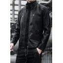 Men's Biker Leather Jacket Fashion Long Sleeve Zipper PU Leather Jacket
