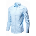 Boys Retro Shirt Whole Colored Turn-down Neck Slimming Long Sleeves Button down Shirt