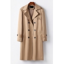 Urban Coat Pure Color Lapel Collar Relaxed Knee Length Double Breasted Trench Coat for Men