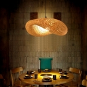 Rattan Suspension Light Fixture Asian Rustic 1 Head Pendant Chandelier for Dining Room