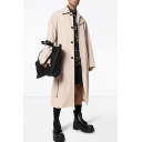 Mens Stylish Coat Solid Spread Collar Regular Button Down Knee Length Trench Coat