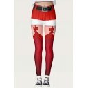 Ladies Boyish Pants 3D Christmas Print High Rise Long Length Elastic Waist Pencil Pants
